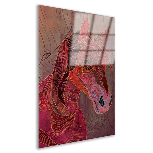 Abstracte kleurrijke lijntekening van een paard acrylglas