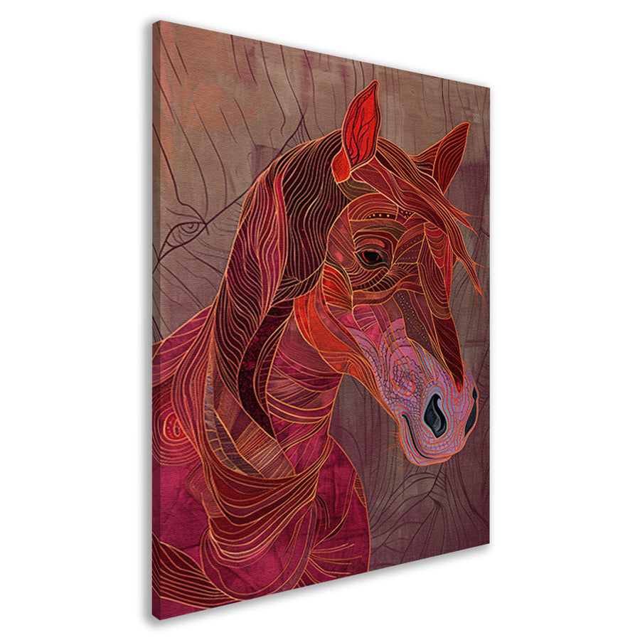 Abstracte kleurrijke lijntekening van een paard canvas