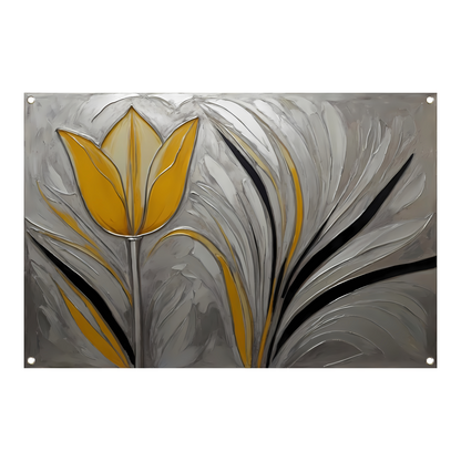 Abstracte Gele Tulp op Zilveren Achtergrond tuinposter