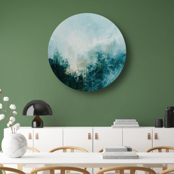 Abstracte Harmonie in Groen en Grijs aluminium muurcirkel