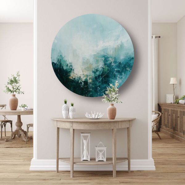 Abstracte Harmonie in Groen en Grijs aluminium muurcirkel