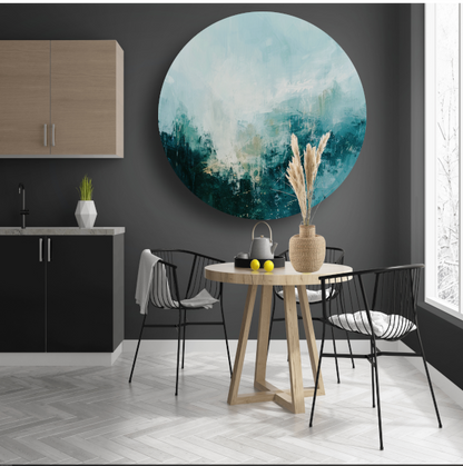 Abstracte Harmonie in Groen en Grijs aluminium muurcirkel