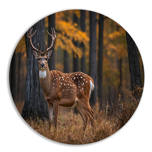 Majestueus hert in het herfstbos aluminium muurcirkel
