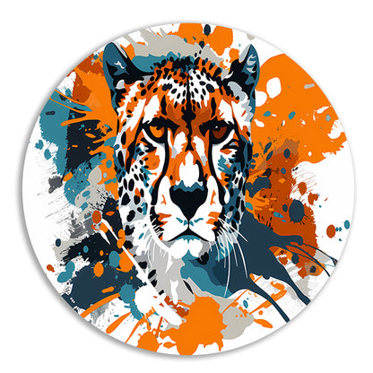 Dynamische abstracte cheeta schilderij print aluminium muurcirkel