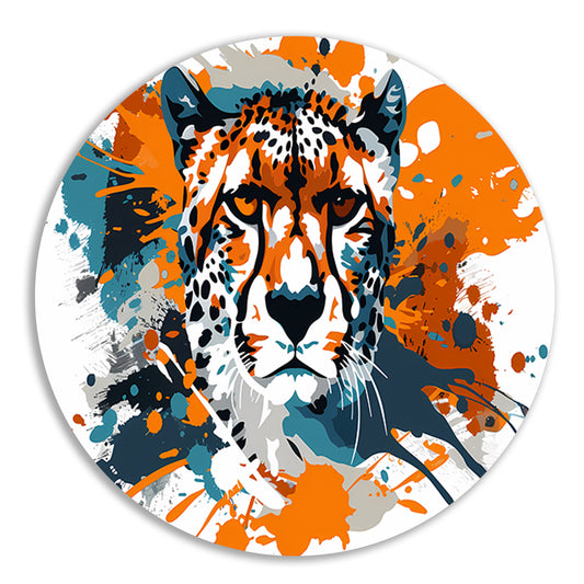 Dynamische abstracte cheeta schilderij print aluminium muurcirkel