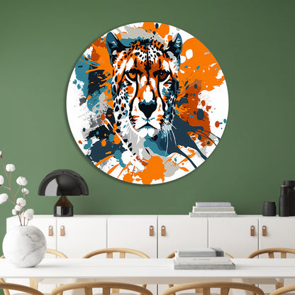 Dynamische abstracte cheeta schilderij print aluminium muurcirkel