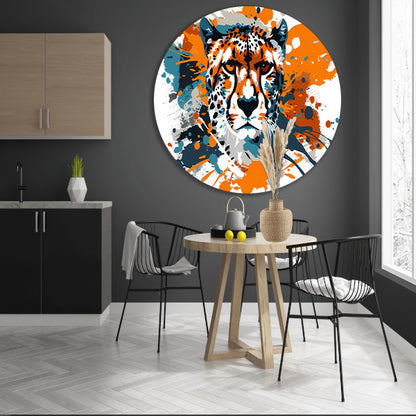 Dynamische abstracte cheeta schilderij print aluminium muurcirkel