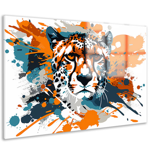 Dynamische abstracte cheeta schilderij print acrylglas
