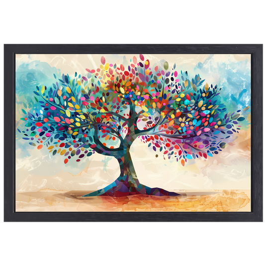 Abstracte Kleurrijke Boom canvas met baklijst