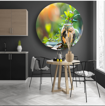 Minimalistische plantenkaart aluminium muurcirkel