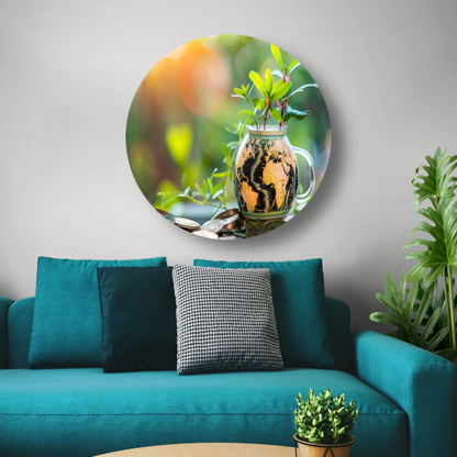 Minimalistische plantenkaart aluminium muurcirkel