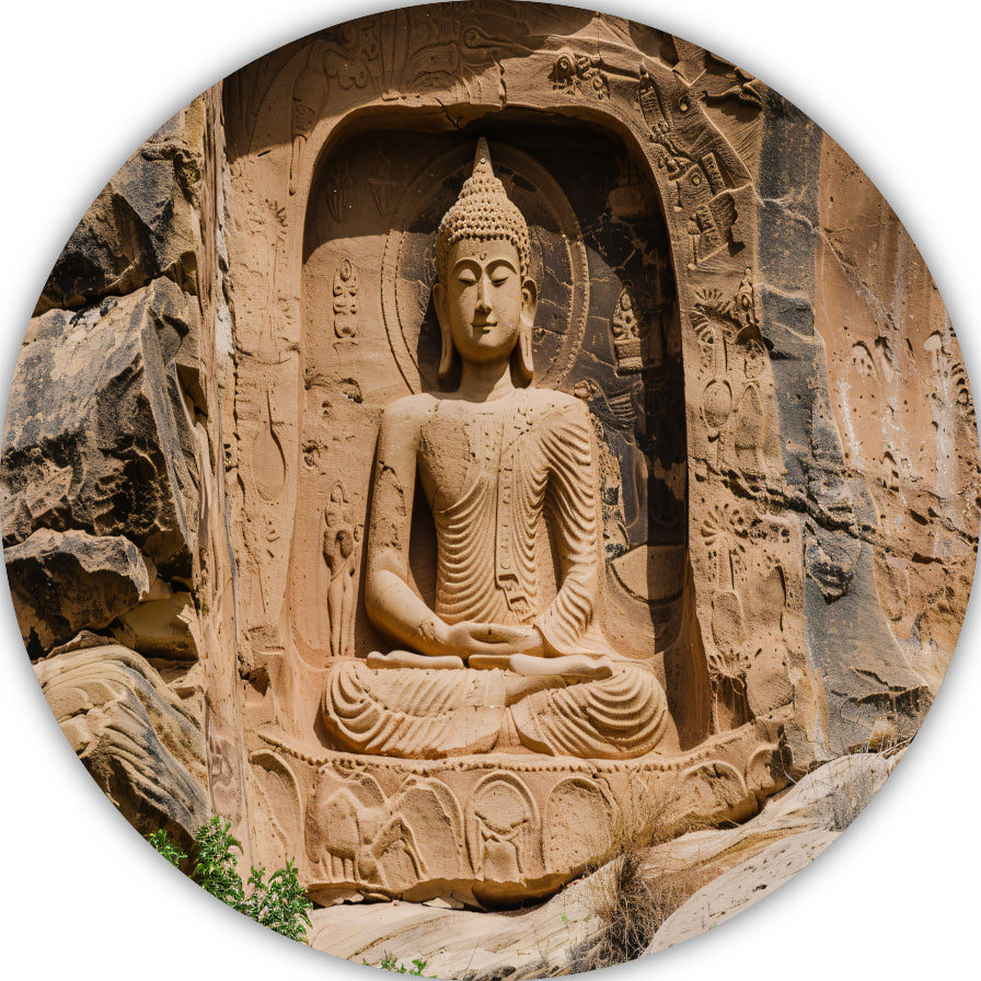 Meditatief Boeddha Sculptuur in Rotswand forex muurcirkel
