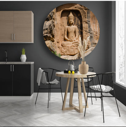 Meditatief Boeddha Sculptuur in Rotswand forex muurcirkel