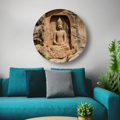 Meditatief Boeddha Sculptuur in Rotswand forex muurcirkel