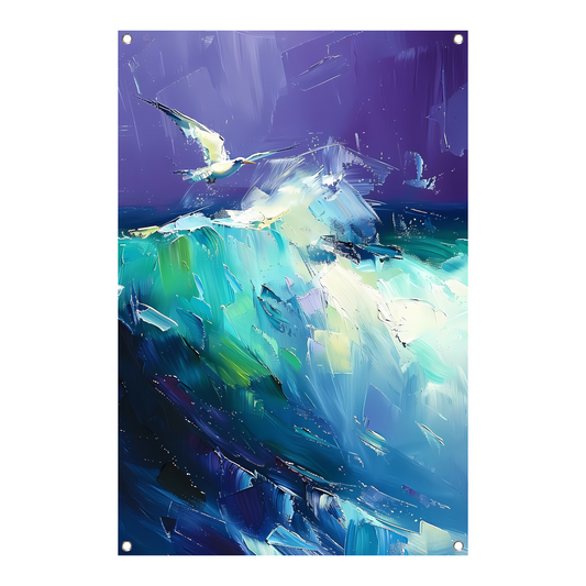 Abstracte vogel met kleurrijke golven tuinposter