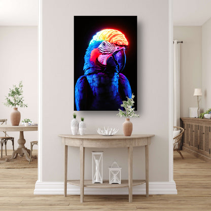 Kleurrijke papegaai met neon hersenen acrylglas