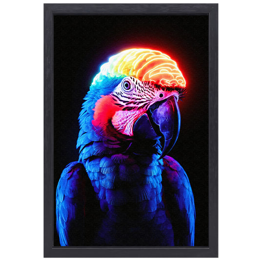 Kleurrijke papegaai met neon hersenen canvas met baklijst