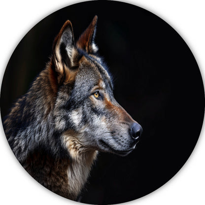 Intense Blik van een Wolf in Duisternis aluminium muurcirkel