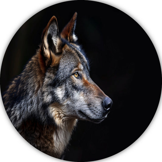 Intense Blik van een Wolf in Duisternis aluminium muurcirkel