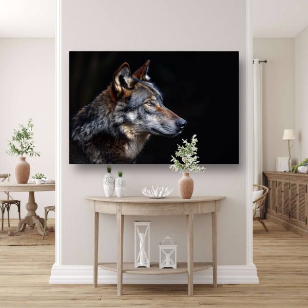 Intense Blik van een Wolf in Duisternis poster