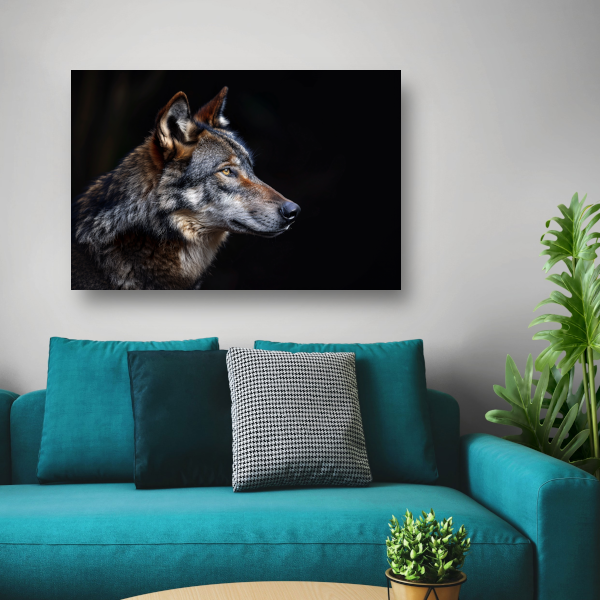 Intense Blik van een Wolf in Duisternis poster