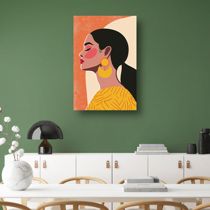 Modern vrouwelijk portret met kleurrijke oorbellen acrylglas