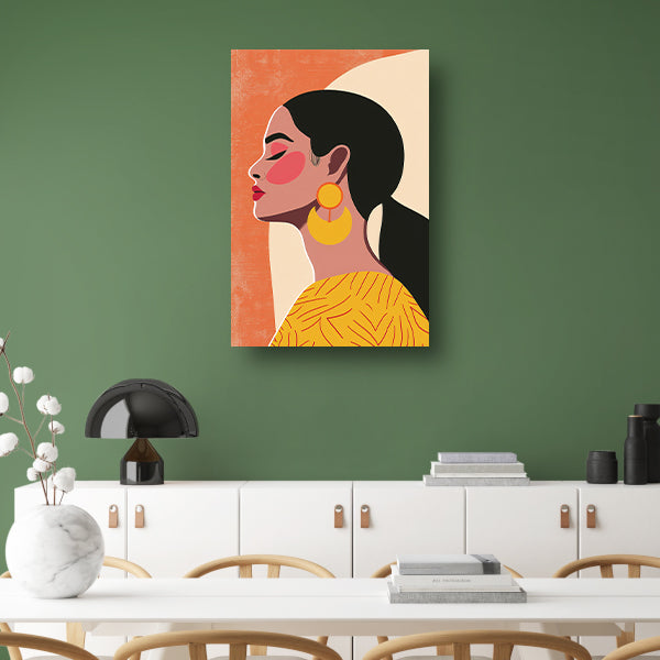 Modern vrouwelijk portret met kleurrijke oorbellen poster