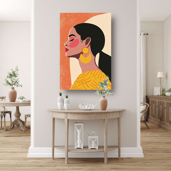 Modern vrouwelijk portret met kleurrijke oorbellen canvas