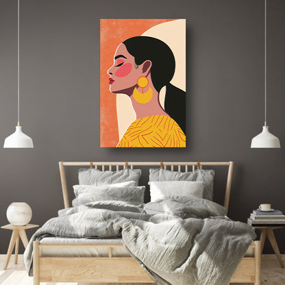 Modern vrouwelijk portret met kleurrijke oorbellen acrylglas