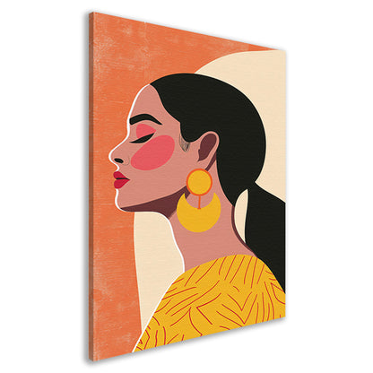 Modern vrouwelijk portret met kleurrijke oorbellen canvas