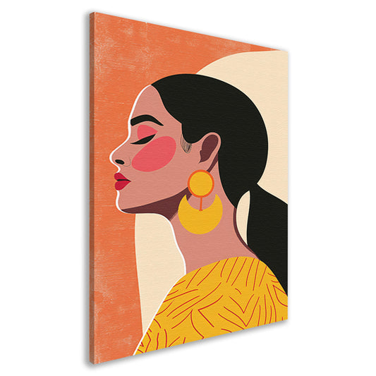 Modern vrouwelijk portret met kleurrijke oorbellen canvas