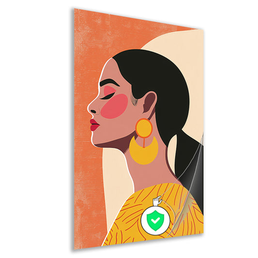 Modern vrouwelijk portret met kleurrijke oorbellen poster