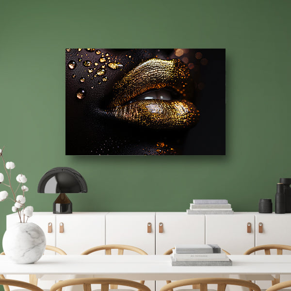Gouden lippen in een oase van donker contrast acrylglas