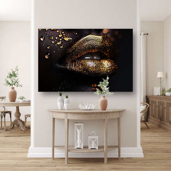 Gouden lippen in een oase van donker contrast acrylglas
