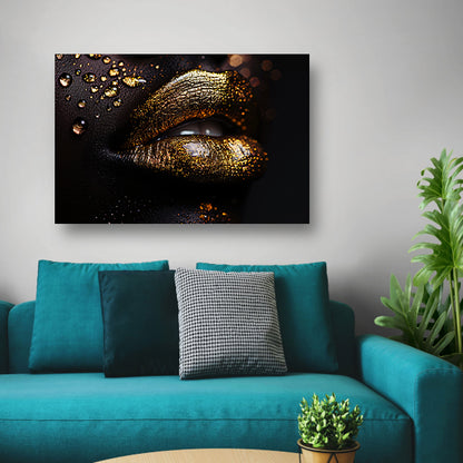 Gouden lippen in een oase van donker contrast acrylglas