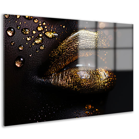 Gouden lippen in een oase van donker contrast acrylglas