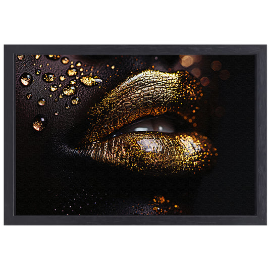 Gouden lippen in een oase van donker contrast canvas met baklijst