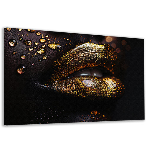Gouden lippen in een oase van donker contrast canvas