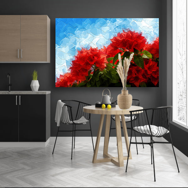 Abstracte rode bloemen tegen blauwe lucht canvas