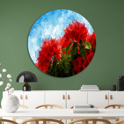 Abstracte rode bloemen tegen blauwe lucht forex muurcirkel