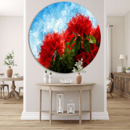 Abstracte rode bloemen tegen blauwe lucht forex muurcirkel