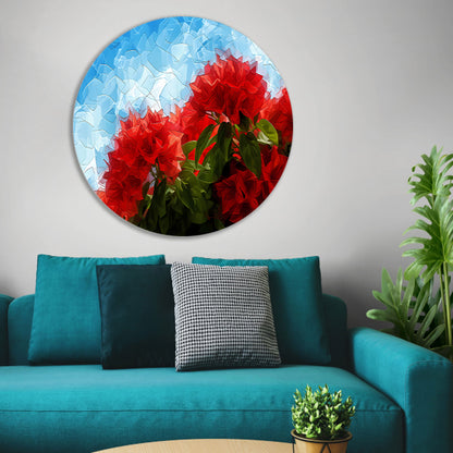 Abstracte rode bloemen tegen blauwe lucht forex muurcirkel