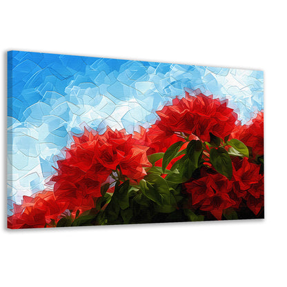 Abstracte rode bloemen tegen blauwe lucht canvas