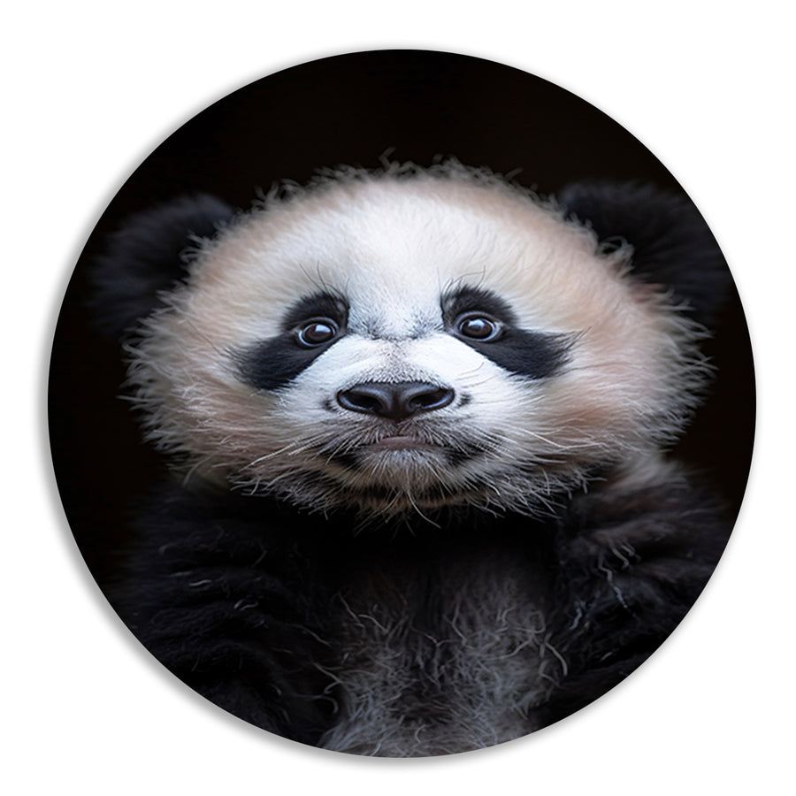 Portret van een Jonge Panda in Zwart-Wit forex muurcirkel