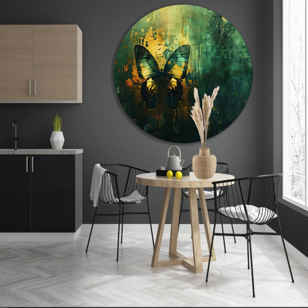 Abstracte kleurrijke vlinder op dynamische achtergrond aluminium muurcirkel