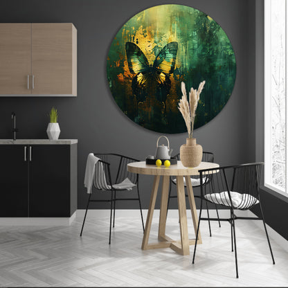 Abstracte kleurrijke vlinder op dynamische achtergrond aluminium muurcirkel