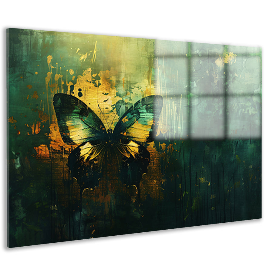 Abstracte kleurrijke vlinder op dynamische achtergrond acrylglas