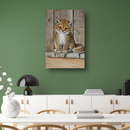 Schattig katje op houten vloer schilderij canvas