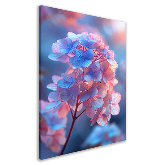 Close-up van een blauwe bloem met roze gloed canvas