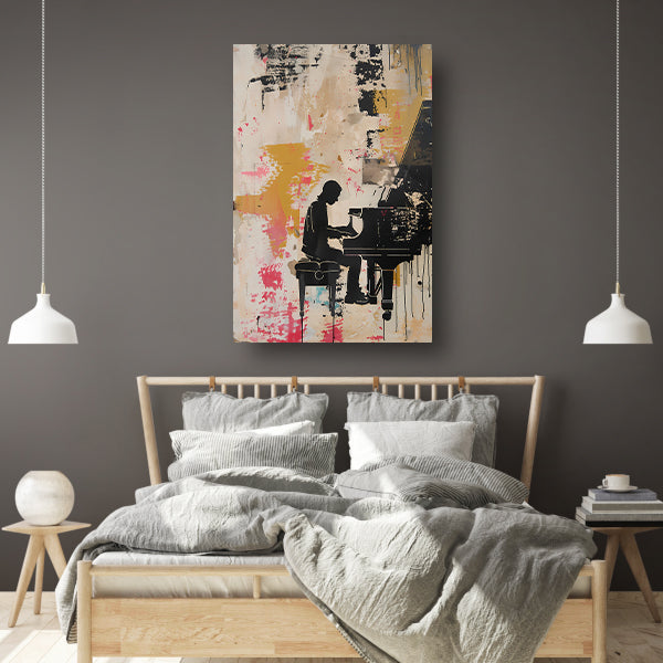 Abstracte pianist met kleurrijke achtergrond canvas
